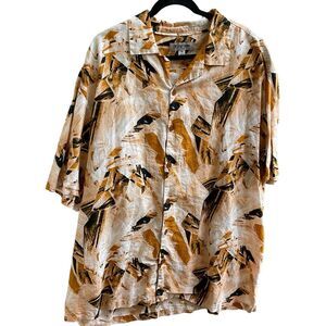 Stacy Adams‎ Mens 4X Button Front Linen Blend Shirt Multi Color Abstract